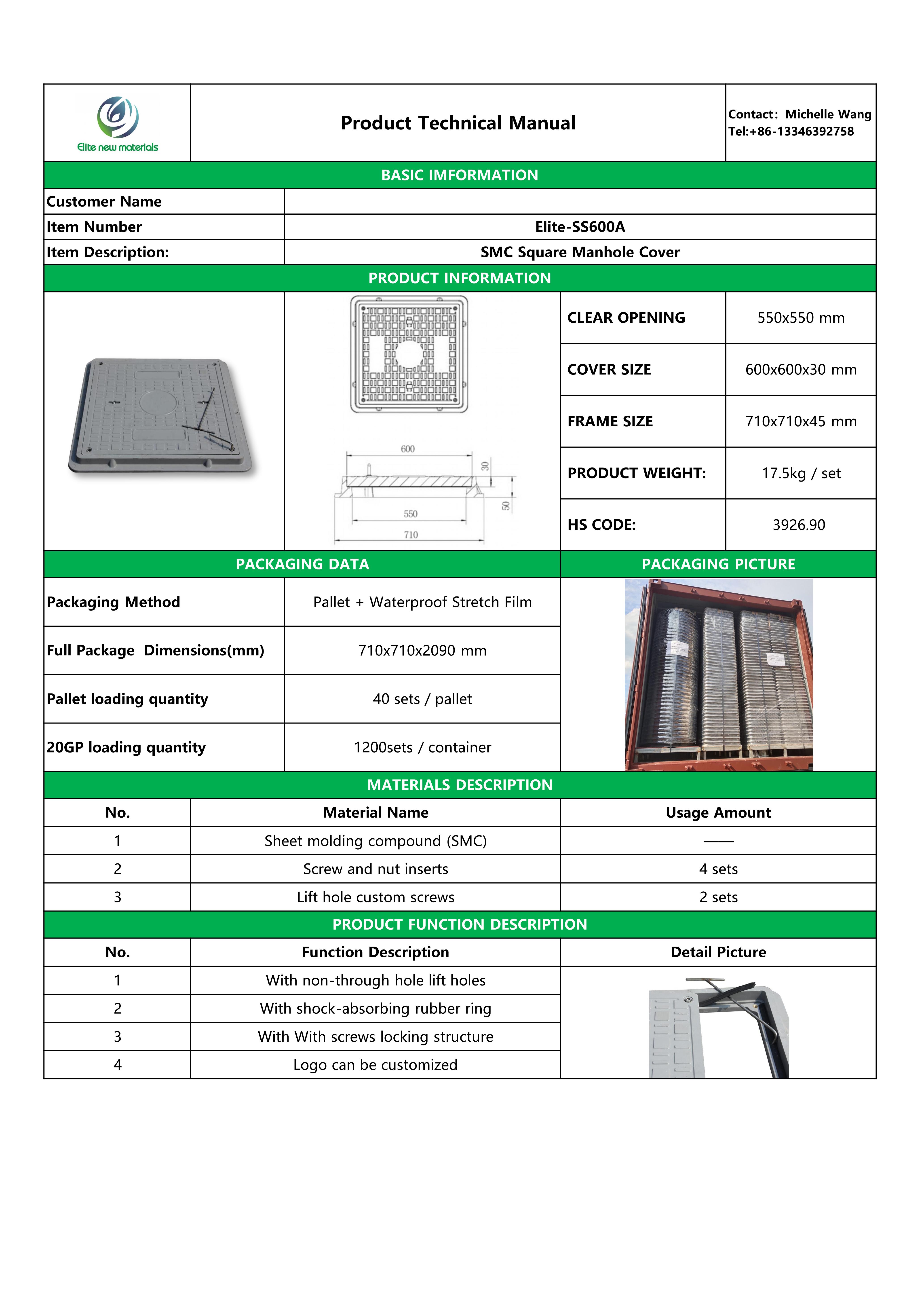Tapa de registro SS600A 